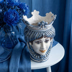 Testa di Moro mit Perlen, Frau, Mono Blau. Ceramiche Sofia, Caltagirone