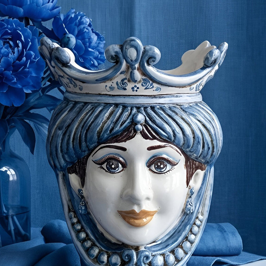 Testa di Moro mit Perlen, Frau, Mono Blau. Ceramiche Sofia, Caltagirone