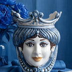 Testa di Moro mit Perlen, Frau, Mono Blau. Ceramiche Sofia, Caltagirone