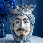 Testa di Moro with Beads, White Male, Mono Blue. Ceramiche Sofia, Caltagirone