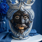 Testa di Moro mit Perlen, maurischer Mann, Mono Blau. Sizilianische Keramik aus Caltagirone, Sofia
