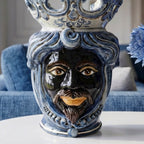 Testa di Moro with Beads, Moor male, Mono Blue. Ceramiche Sofia, Caltagirone