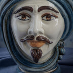 Testa di Moro, white male, Mono Blue. Sicilian ceramics from Caltagirone, Sofia