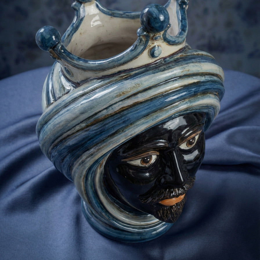 Testa di Moro, maurischer Mann, Mono Blau. Ceramiche Sofia, Caltagirone