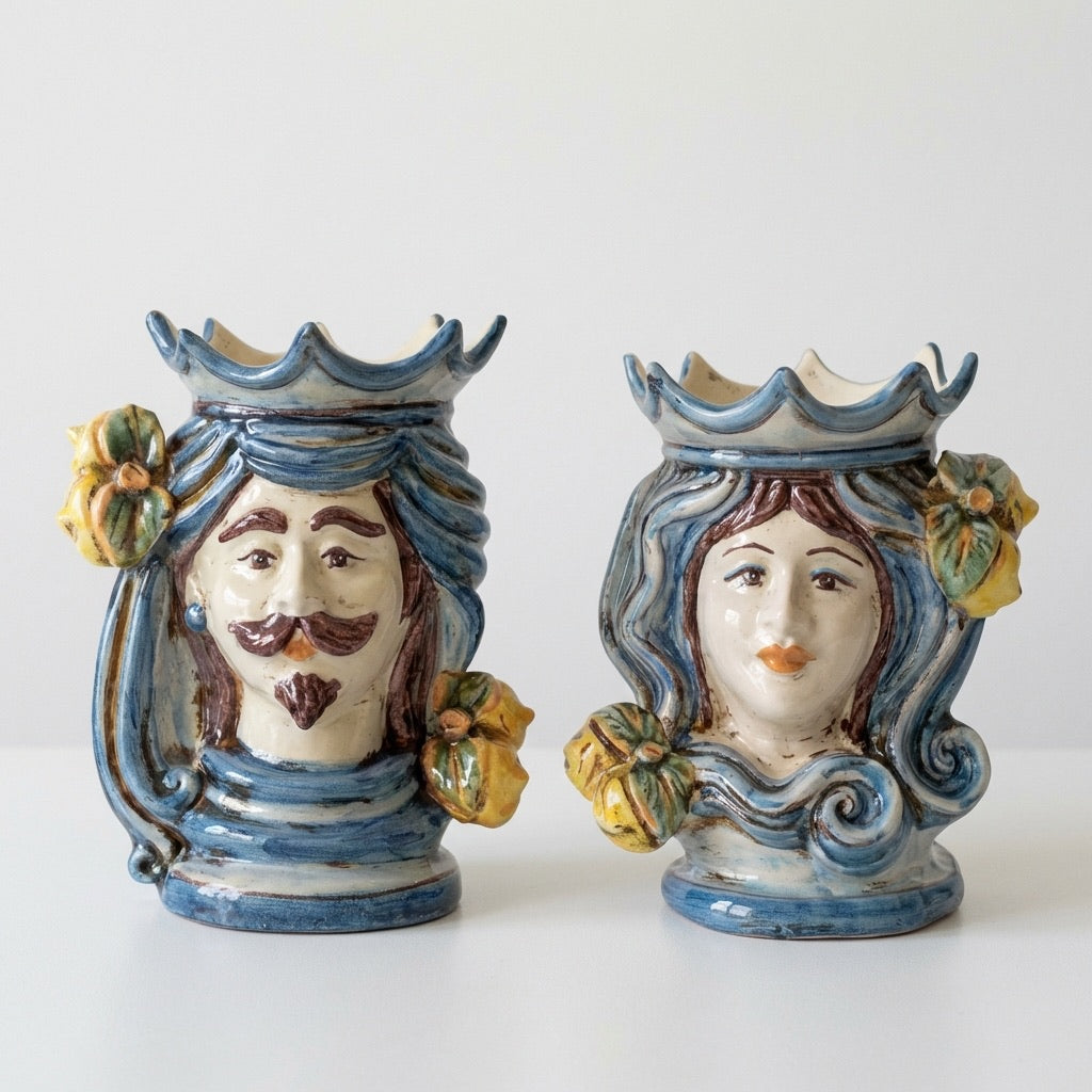 Testa di Moro, White Male, Mono Blue. Ceramiche Sofia, Caltagirone
