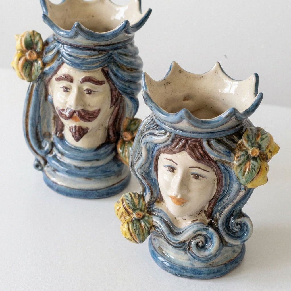 Testa di Moro, White Male, Mono Blue. Ceramiche Sofia, Caltagirone