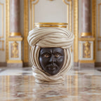 Tuareg head, Man, antique mother of pearl gold and lustre, turban, pure gold. Ceramiche Sofia, Caltagirone