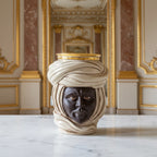Tuareg head, Man, antique mother of pearl gold and lustre, turban, pure gold. Ceramiche Sofia, Caltagirone