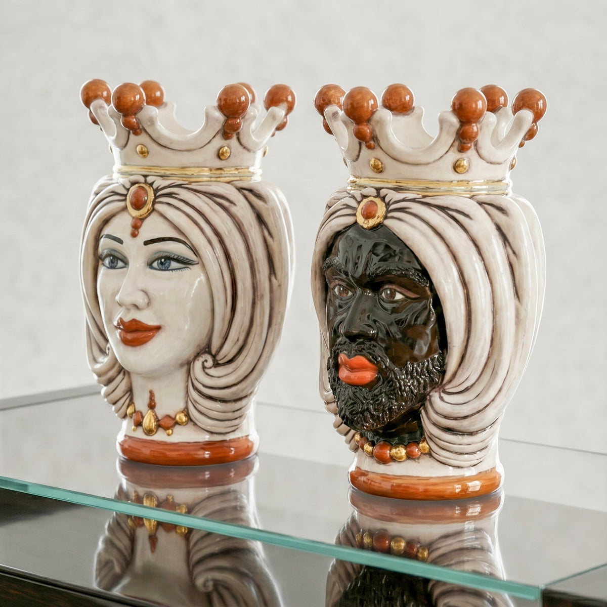 Testa di Moro with Turban, antique mother of pearl gold and lustre. Sicilian ceramics from Caltagirone, Sofia