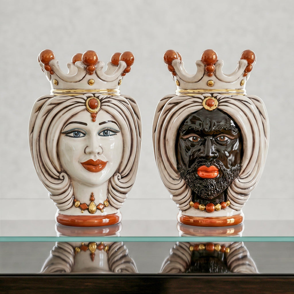 Testa di Moro with Turban, antique mother of pearl gold and lustre. Sicilian ceramics from Caltagirone, Sofia