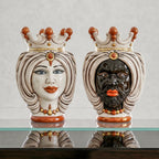 Testa di Moro with Turban, antique mother of pearl gold and lustre. Sicilian ceramics from Caltagirone, Sofia
