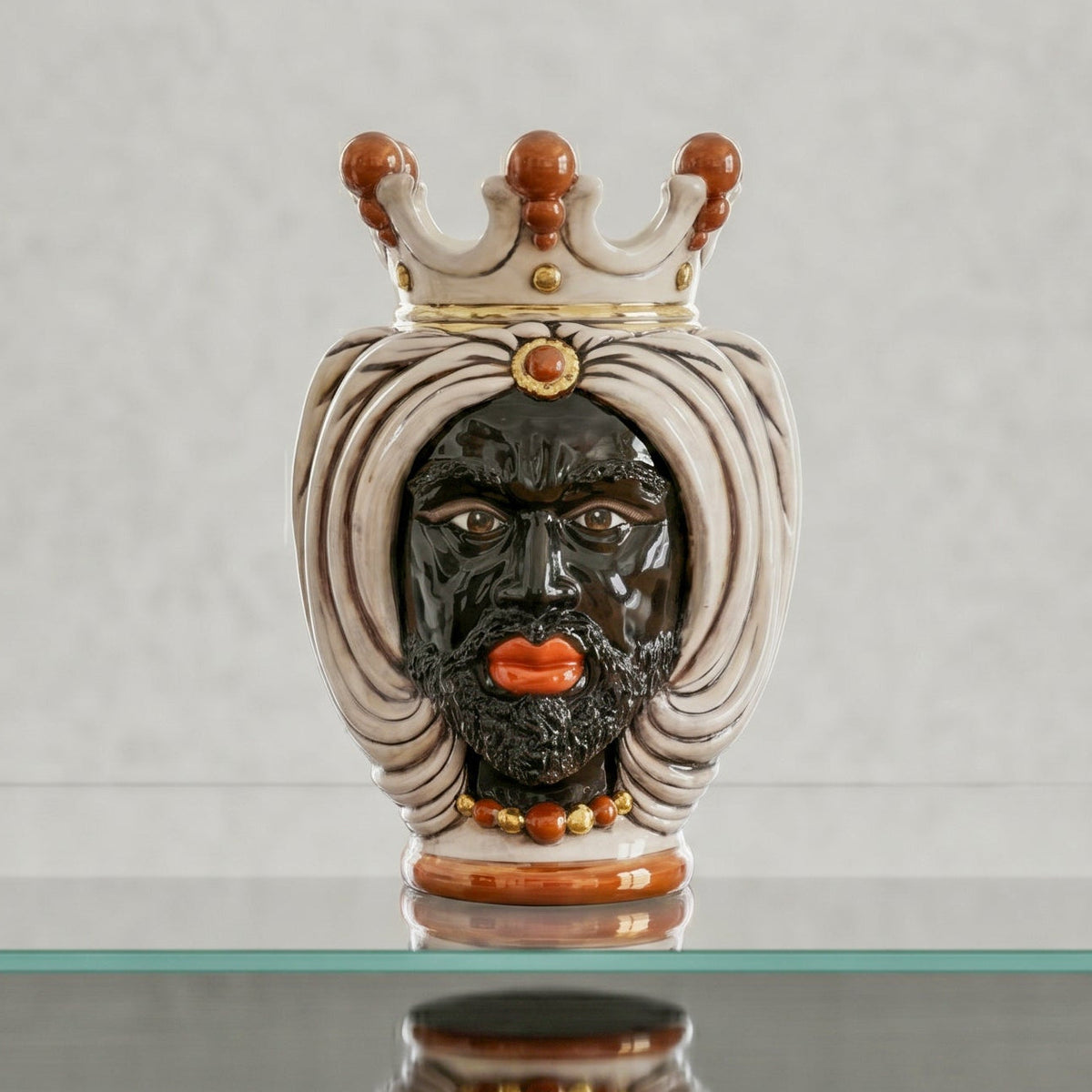 Testa di Moro mit Turban, Maurischer Mann, antikes Perlmutt Gold und Lüster, Feingold. Ceramiche Sofia, Caltagirone