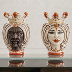 Testa di Moro with turban, matte Moor male, antique mother of pearl, gold and lustre. Ceramiche Sofia, Caltagirone