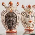 Testa di Moro with turban, matte Moor male, antique mother of pearl, gold and lustre. Ceramiche Sofia, Caltagirone