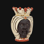 Testa di Moro with turban, matte Moor male, antique mother of pearl, gold and lustre. Ceramiche Sofia, Caltagirone