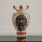 Testa di Moro with turban, matte Moor male, antique mother of pearl, gold and lustre. Ceramiche Sofia, Caltagirone
