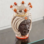 Testa di Moro with turban, matte Moor male, antique mother of pearl, gold and lustre. Ceramiche Sofia, Caltagirone