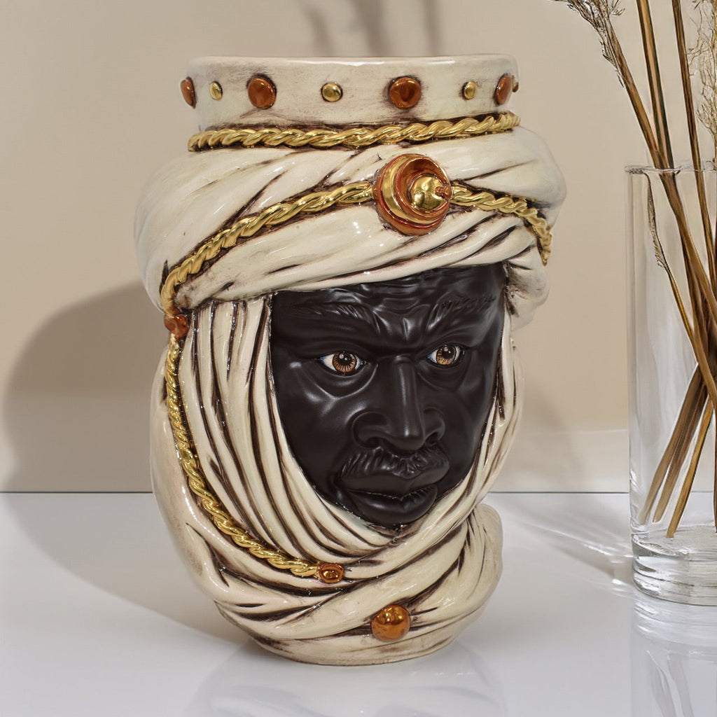 Kopf H 40, antikes Perlmutt Gold und Lüster, Mann, Ceramiche di Caltagirone Sofia