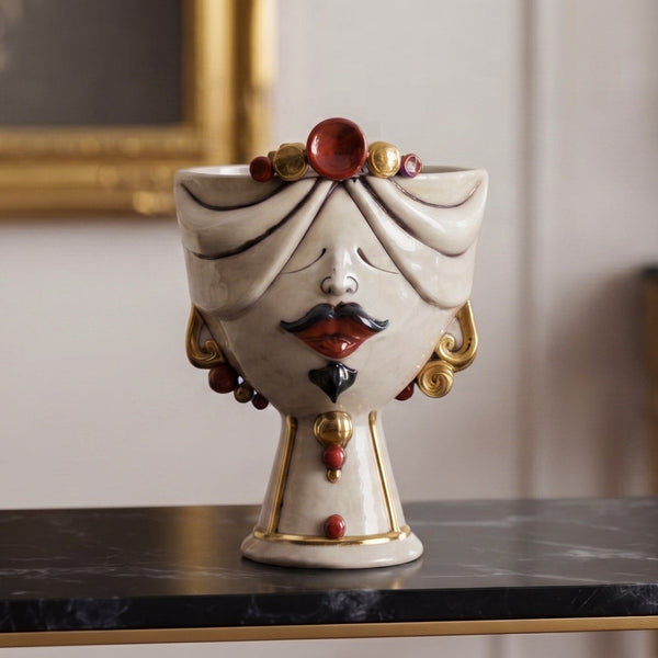 Testa di Moro Zahira H 30 cm, Mann, Antikes Perlmutt Gold und Lüster