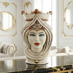 Testa di Moro con Turbante, Donna, Madreperla Antichizzato Oro e Lustri, oro zecchino. Ceramiche Sofia, Caltagirone