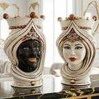 Testa di Moro con Turbante, Donna, Madreperla Antichizzato Oro e Lustri, oro zecchino. Ceramiche Sofia, Caltagirone