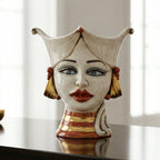 Testa di Moro Aisha, Donna, Madreperla Antichizzato Oro e Lustri, oro zecchino. Ceramiche Sofia, Caltagirone