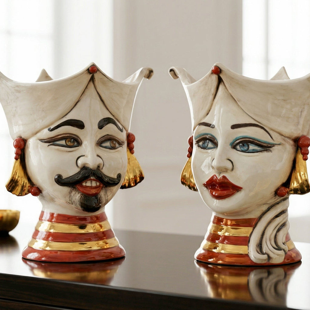 Testa di Moro Aisha, Madreperla Antichizzato Oro e Lustri. Ceramiche Sofia, Caltagirone
