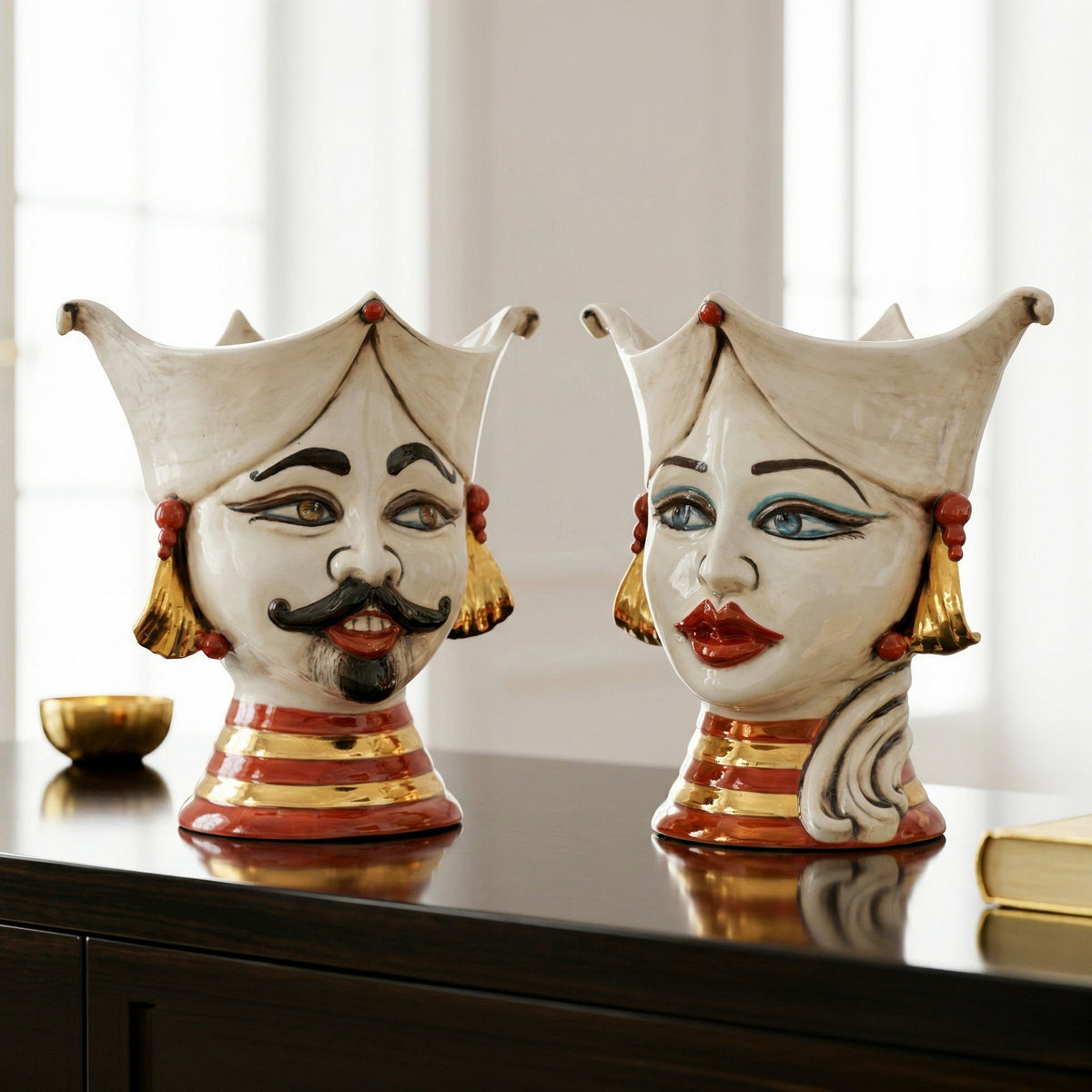 Testa di Moro Aisha, antikes Perlmutt Gold und Lüster. Ceramiche Sofia, Caltagirone