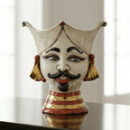 Testa di Moro Aisha, Mann, antikes Perlmutt, Gold und Lüster, Gesicht, Feingold. Ceramiche Sofia, Caltagirone