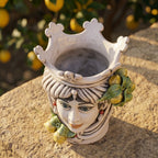 Testa di Moro mit Zitronen, Frau, Perlmutt. Ceramiche Sofia, Caltagirone