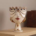 30 cm female Zahira head with a crown of flowers, antique mother of pearl with gold, on a wooden shelf