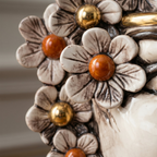 Testa di Moro with Flowers, Woman, Antique Mother of Pearl Gold and Lustre, face, lips. Ceramiche Sofia, Caltagirone