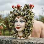 Medusa-Kopf, Perlmutt, Schlangenhaar. Ceramiche Sofia, Caltagirone