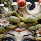 Testa di Moro Medusa with Flowers h 38 cm / 15", Antique Mother of Pearl Gold and Lustre | Caltagirone Ceramics
