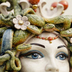 Testa di Moro Medusa with Flowers h 38 cm / 15", Antique Mother of Pearl Gold and Lustre | Caltagirone Ceramics