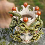 Testa di Moro Medusa with Flowers h 38 cm / 15", Antique Mother of Pearl Gold and Lustre | Caltagirone Ceramics