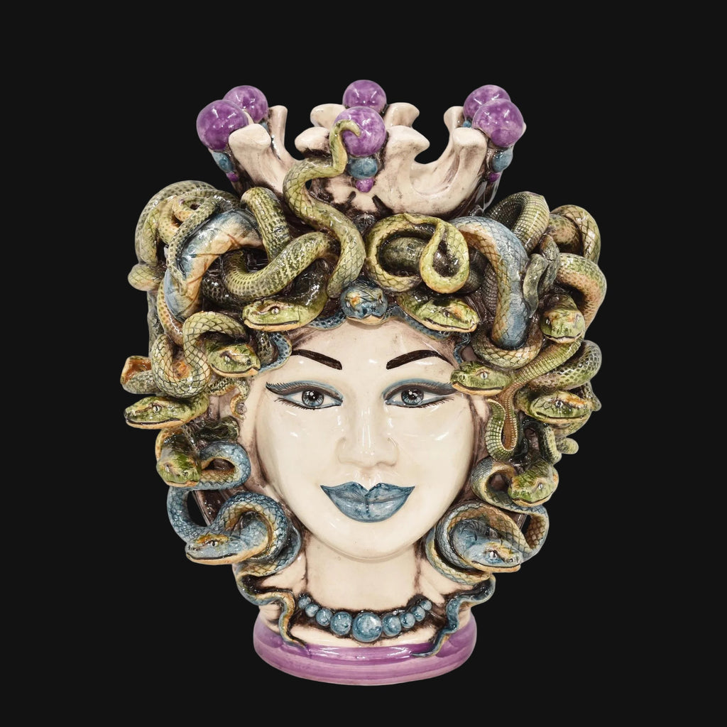 Testa Medusa, con Perline Glicine, chioma di serpenti. Ceramica siciliana di Caltagirone, Sofia