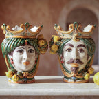 Testa di Moro with lemons, green and orange, crown. Ceramiche Sofia, Caltagirone