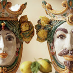 Testa di Moro with lemons, green and orange, crown. Ceramiche Sofia, Caltagirone