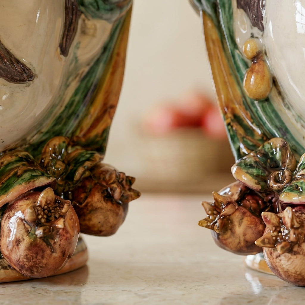 Testa di Moro with Pomegranates, White Male, green and orange, crown. Ceramiche Sofia, Caltagirone