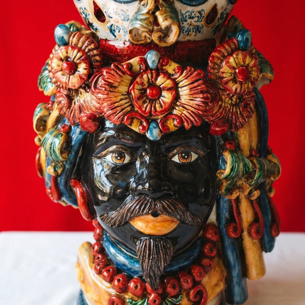 Testa di Moro mit Turban, maurischer Mann, Decoro Sicily. Ceramiche Sofia, Caltagirone