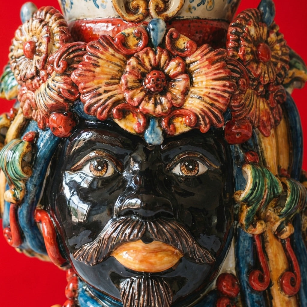 Testa di Moro mit Turban, maurischer Mann, Decoro Sicily. Ceramiche Sofia, Caltagirone