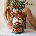 Testa di Moro mit Turban, Weißer Mann, Decoro Sicily. Sizilianische Keramik aus Caltagirone, Sofia
