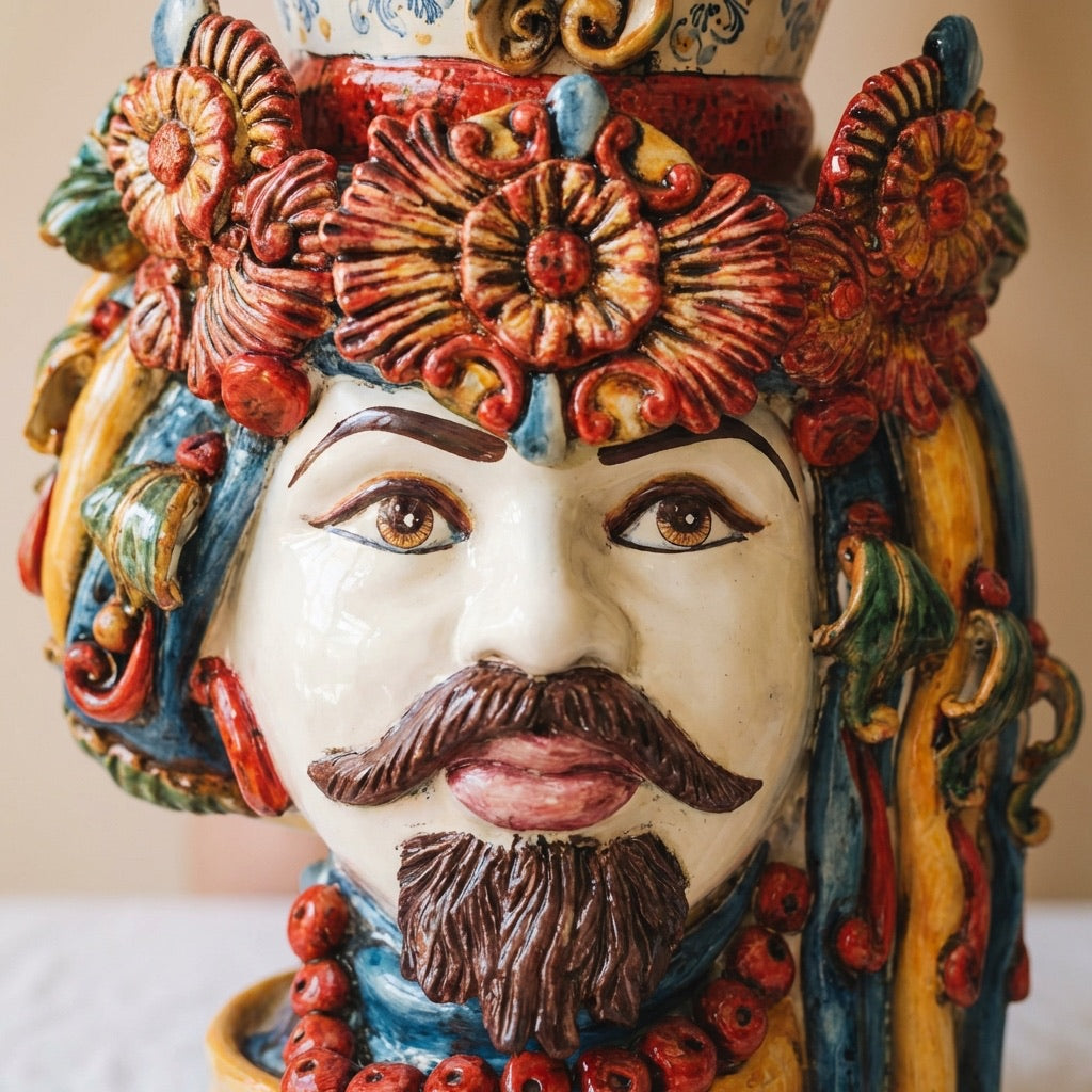 Testa di Moro mit Turban, Weißer Mann, Decoro Sicily. Sizilianische Keramik aus Caltagirone, Sofia