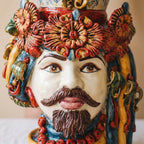 Testa di Moro mit Turban, Weißer Mann, Decoro Sicily. Sizilianische Keramik aus Caltagirone, Sofia