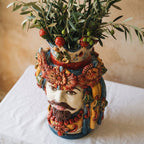 Testa di Moro mit Turban, Weißer Mann, Decoro Sicily. Sizilianische Keramik aus Caltagirone, Sofia
