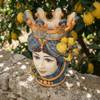 Testa di Moro with Lemons, Woman, Blue and Orange. Ceramiche Sofia, Caltagirone