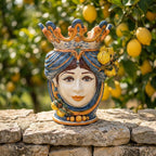 Testa di Moro with Lemons, Woman, Blue and Orange. Ceramiche Sofia, Caltagirone
