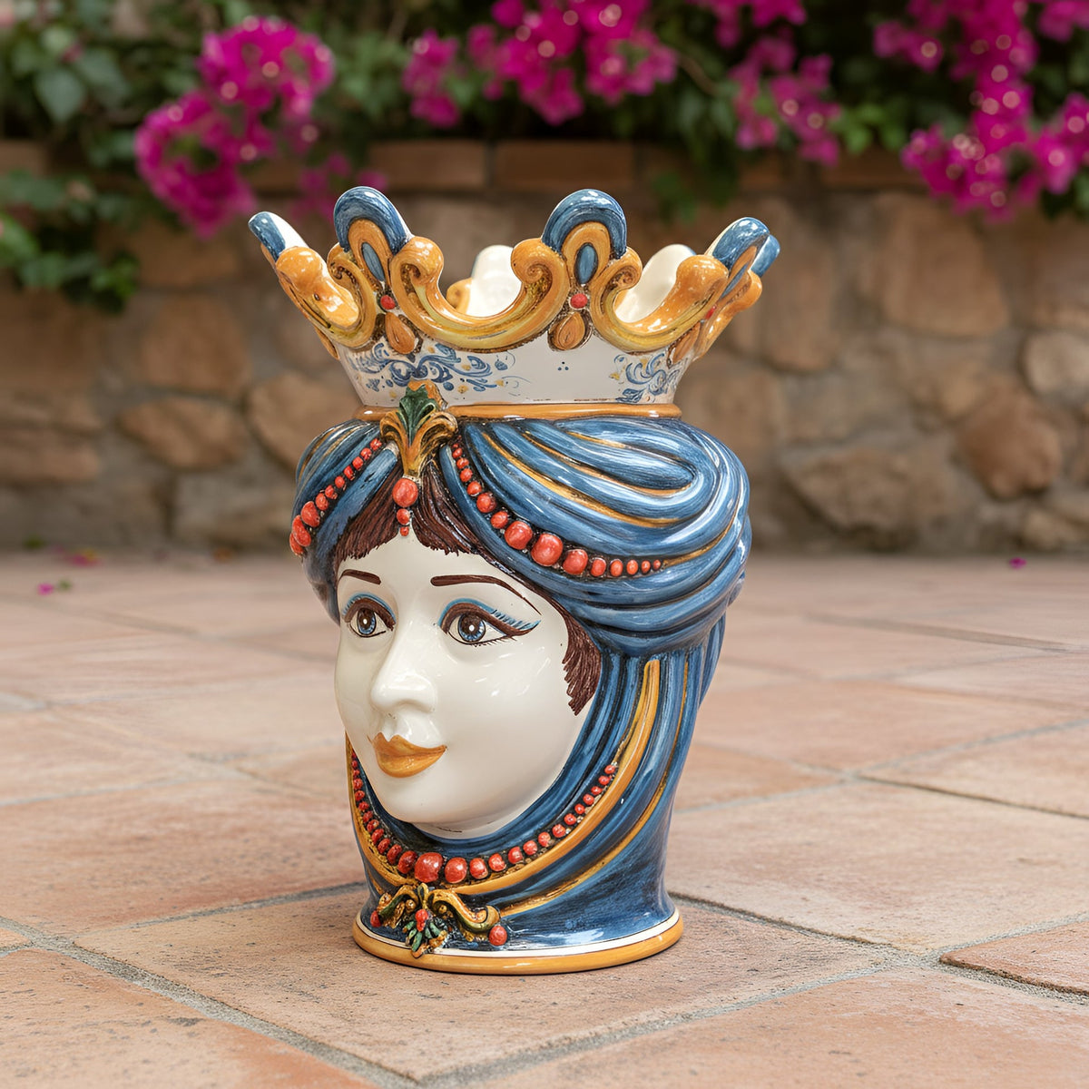 Testa di Moro with beads, woman, Decoro Sicily. Ceramiche Sofia, Caltagirone