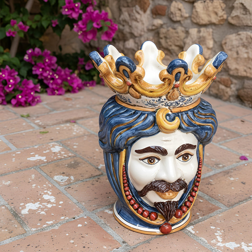 Testa di Moro with Beads, White Male, Decoro Sicily. Ceramiche Sofia, Caltagirone